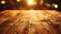 Generative AI Wood table top with reflect on blur of lighting in night caferestaurant backgroundselective focus bu Royalty Free Stock Photo