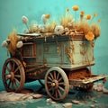 Generative AI: wooden carriage ormament with flowers