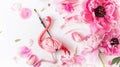 Generative AI Workspace Pink flamingo painted with watercolor paintbrush and pink peonies isolated on white backgr