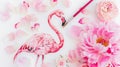 Generative AI Workspace Pink flamingo painted with watercolor paintbrush and pink peonies isolated on white backgr