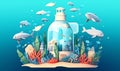 Generative AI World Ocean Pollution- Royalty Free Stock Photo