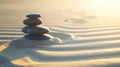 Generative AI Zen Stones With Lines On Sand - Spa Therapy - Purity harmony And Balance Concept business concept. Royalty Free Stock Photo