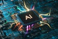 A generative artificial intelligence cpu that emits colorful light, 3d rendering