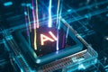 A generative artificial intelligence cpu that emits colorful light, 3d rendering Royalty Free Stock Photo