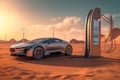 transportation electric transport auto car automotive refueling desert drive futuristic. Generative AI.