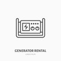 Generator flat line icon. Industrial equipment rental sign. Thin linear logo for electric store Royalty Free Stock Photo