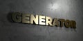 Generator - Gold text on black background - 3D rendered royalty free stock picture