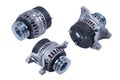 Generator. a set of three Images of an automobile alternator isolated on a white background. Path clipping is enabled Royalty Free Stock Photo
