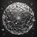 Broken glass sphere shattering and exploding on black background Royalty Free Stock Photo
