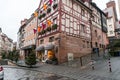 Generic architecture and street view with christmas decorations in Nuremberg, Germany Royalty Free Stock Photo