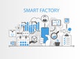 Smart factory concept with hand holding modern bezel free smart phone