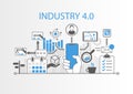 Industry 4.0 concept with hand holding modern bezel free smart phone Royalty Free Stock Photo