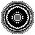 Generic circular motiff, mandala. Abstract grayscale geometric e