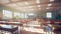 Generic classroom of elementary or middle school, offline studying, 3d rendering. Digital illustration of a high school class in