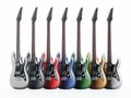 Generic colorful electric guitars isolated on white background. 3D illustration Royalty Free Stock Photo