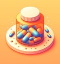 generic colourful capsules pills medicines prescriptions and supplements on dark orange background