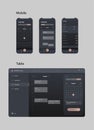 Generic and fictional application interface for calendar with meetings schedule for tablet or wev and mobile screens, dark mode