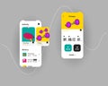 Generic and fictional user interface for fitness application with different workouts 3d isometric illustrations and timer with