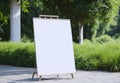 A generic flower or roses store display welcome window with a mockup of a blank, clean signboard seen from the street. Royalty Free Stock Photo