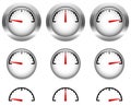 Generic gauges, dials with red clock hand, pointer