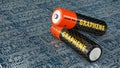 Generic Graphene AA Batteries on a blank circuit board Royalty Free Stock Photo