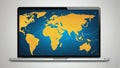 generic laptop with a digital illustration of theÂ world mapÂ on its screen.Â  Royalty Free Stock Photo