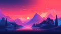 generic low-fi mediterranean synthvawe gradient sunset landscape in neon colors, neural network generated image