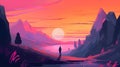 generic low-fi synthvawe gradient sunset landscape in neon colors, neural network generated image