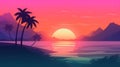 generic low-fi synthvawe gradient sunset landscape in neon colors, neural network generated image