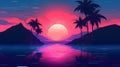 generic low-fi synthvawe gradient sunset landscape in neon colors, neural network generated image