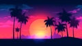 generic low-fi synthvawe gradient sunset landscape with palm trees silhouettes in neon colors, neural network generated