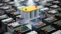 Generic modern car battery stands out among regular car batteries. 3D illustration