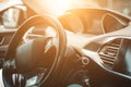 Generic modern car interior in the sunlight