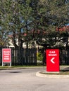 Generic red and white car wash entrance signs