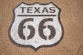 Generic Texas Route 66 sign on pavement on the historic mother road in the USA