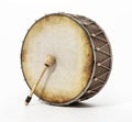 Generic traditional Ramadan drum and stick isolated on white background. 3D illustration