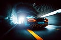 Generic and unbranded luxury sport car in a tunnel, generative ai illustration Royalty Free Stock Photo