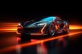 Generic and unbranded modern sport car running in a light tunnel, generative ai illustration Royalty Free Stock Photo