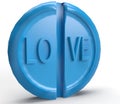 Generic viagra pill abstract in blue color and the word love