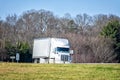 Generic White Tractor Trailer Truck On Highway Royalty Free Stock Photo