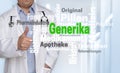 Generika in german Generic cloud concept and doctor with thumb Royalty Free Stock Photo