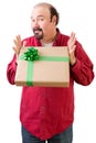 Generous balding man giving or receiving present