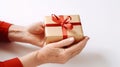 Generous Hands Offering a Gift Wrapped with Love. Generative ai Royalty Free Stock Photo