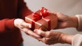 Generous Hands Offering a Gift Wrapped with Love. Generative ai Royalty Free Stock Photo