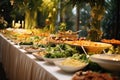 A generous spread of delectable dishes, inviting guests to indulge in a bountiful feast, wedding buffet for events, Wedding