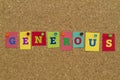 Generous word written on colorful notes