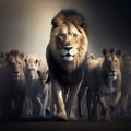 Genertive AI illustration of pride of lions walkin together Royalty Free Stock Photo