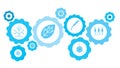 Genes, syringe gear blue icon set. Connected gears and vector icons for logistic, service, shipping, distribution, transport,