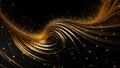 Genesis. Abstract gold wave with glitter on black background. 3d render illustration