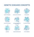 Genetic disease blue concept icons set